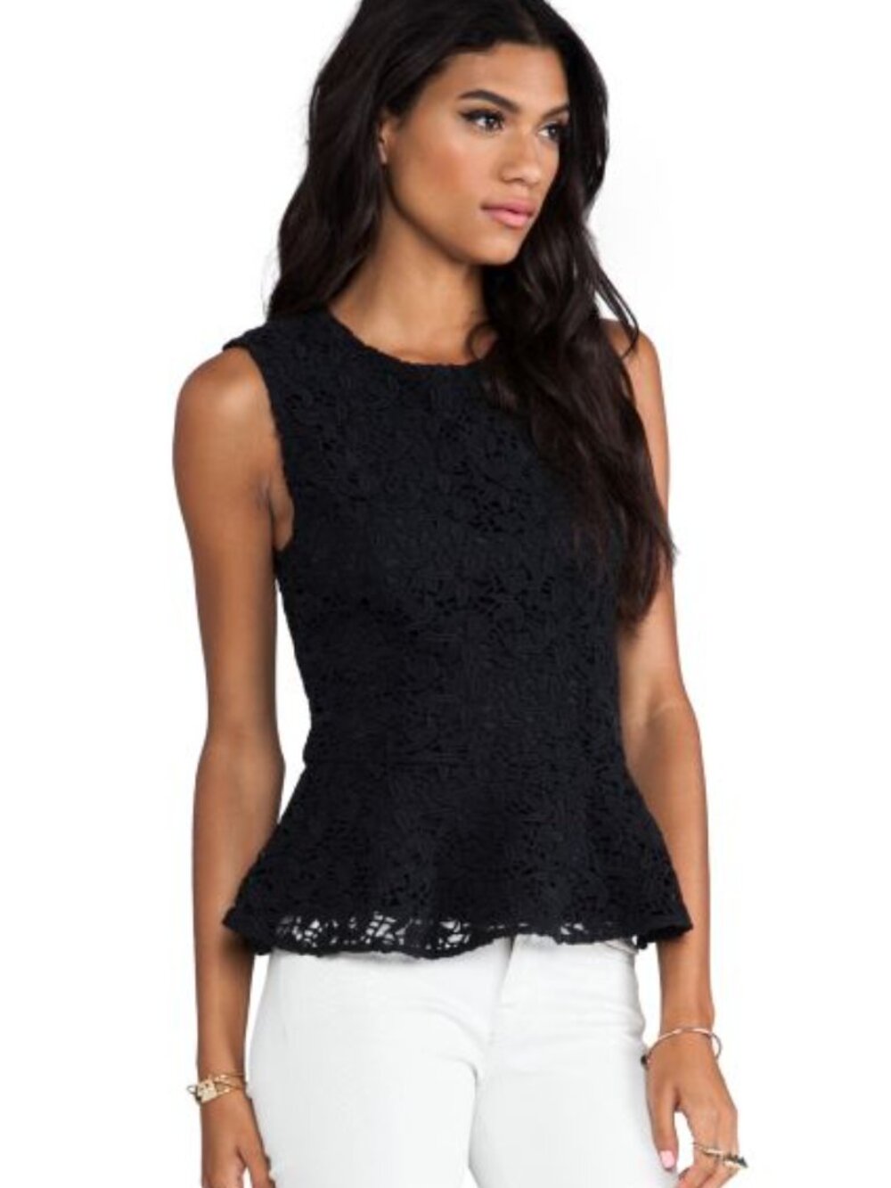 Joie Shian Heavy 100% Cotton Lace Peplum Top Black Fully Lined Size Small